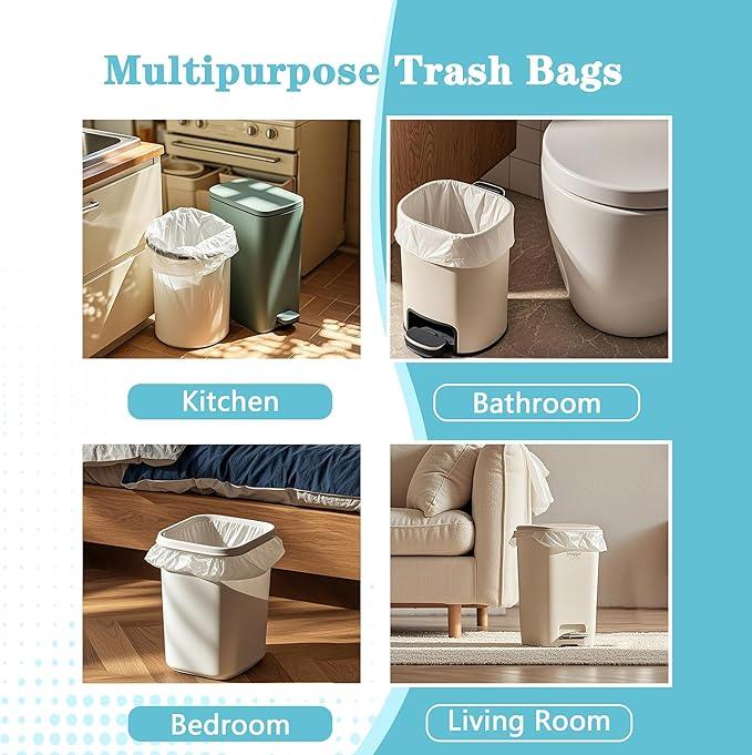 300 Count 8 Gallon Trash Bags, 13 Micron Extra Thick Medium Garbage Bags, 7-9 Gallon Unscented White Wastebasket Can Liners for Bathroom Kitchen Home Office - NeatNest
