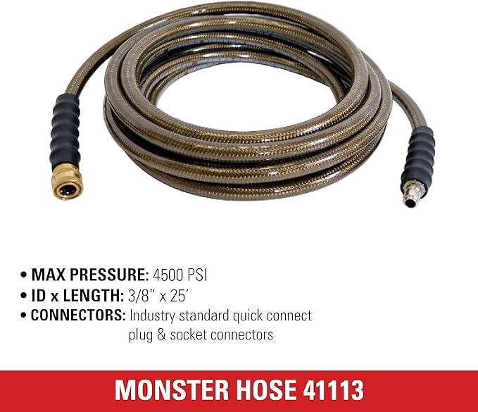 Simpson Cleaning 41113 Monster Series 4500 PSI Pressure Washer Hose, Cold Water Use, 3/8 Inch Inner Diameter, 25-Foot, Feet, Brown - NeatNest
