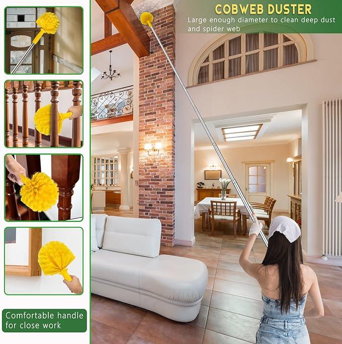 17FT Extendable Duster with 2-9 ft Extension Pole for High Ceilings, Newliton Cobweb Duster for Ceiling Fans Hard-to-Reach Areas, Long Handle Microfiber Dusting Tool for Home Cleaning - NeatNest