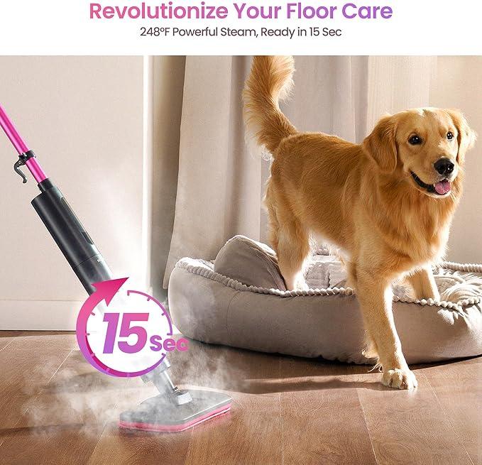 Schenley Steam Mop Cleaner Powerful - 15s Fast Heat-Up, Chemical-Free for Hardwood/Tile/Laminate & Floors/Walls, Washable Pads, 3 Modes for Carpet, Lightweight, Self-Standing, Sleek Design - NeatNest