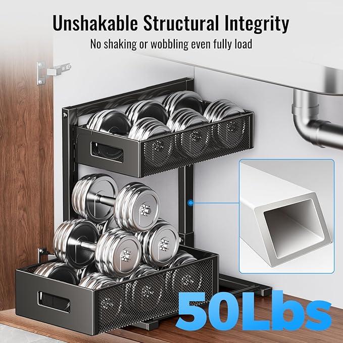 Under Sink Organizer, Silk-Smooth Metal Sliding Drawer Organizers and Storage Rack, Pull Out Cabinet Shelf for Kitchen, Bathroom, Pantry, Cabinet, Closet - NeatNest
