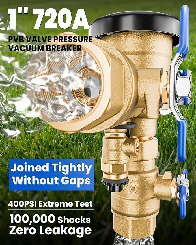 New Upgraded 1" 720A Pressure Vacuum Breaker Assembly, Thickened Brass Backflow Preventer Valve, Max 400 PSI, Back Siphon Valves for Irrigation System (1 Inch) - NeatNest