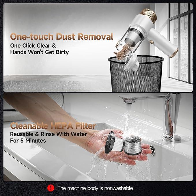Car Vacuum Cleaner, 16000PA Mini Car Vacuum Cordless Powerful, 7 in 1 Portable Handheld Vacuum Cordless with LED Light, Dual Filters, One-Touch Empty for Pet Hair, Home, Office - NeatNest