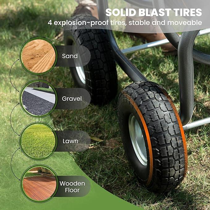 Giraffe Tools Heavy Duty Garden Hose Reel Cart with Wheels - Industrial Outdoor Hose Storage Reel, Pre-Installed Guide for 250-Feet of 5/8" Hose Capacity - NeatNest