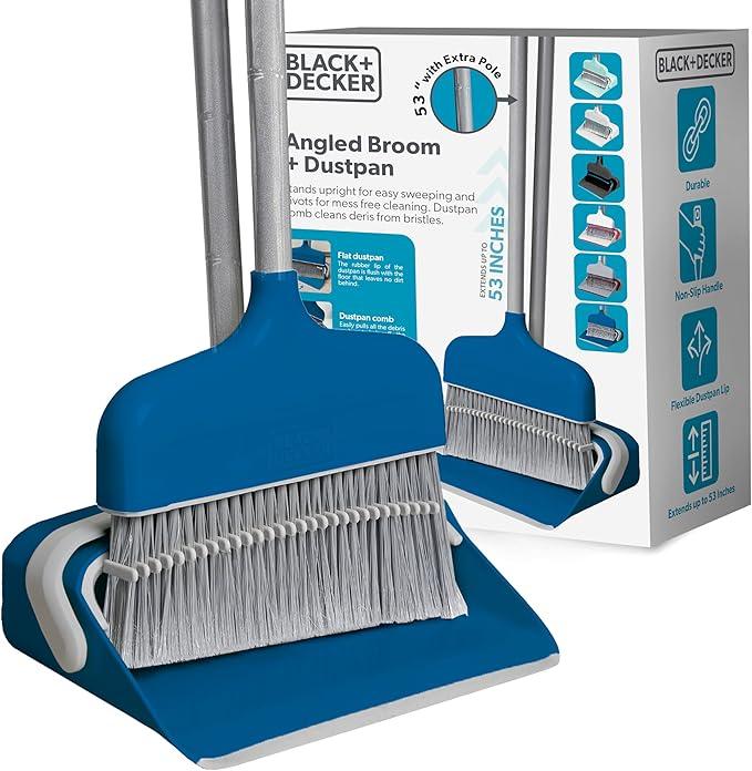 BLACK+DECKER Butler Broom & Dustpan Set - Stand-Up Design - Lightweight, Space-Saving Combo for Kitchen, Living Room, Bathroom, Lobby Floors - Home Cleaning Essential, Ocean Blue - NeatNest