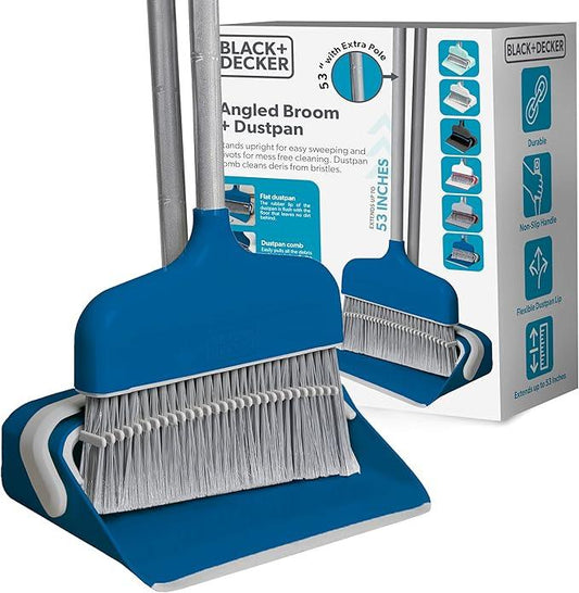 BLACK+DECKER Butler Broom & Dustpan Set - Stand-Up Design - Lightweight, Space-Saving Combo for Kitchen, Living Room, Bathroom, Lobby Floors - Home Cleaning Essential, Ocean Blue - NeatNest