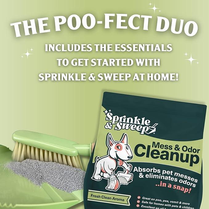 Sprinkle & Sweep Pet Accident Cleanup for all Hard Surface - Non Toxic Quick Pet Mess Cleaner & Odor Remover for Urine, Poop, Vomit, Diarrhea & Potty Training, Hair Balls (1Bag + Sweeper Kit) - NeatNest
