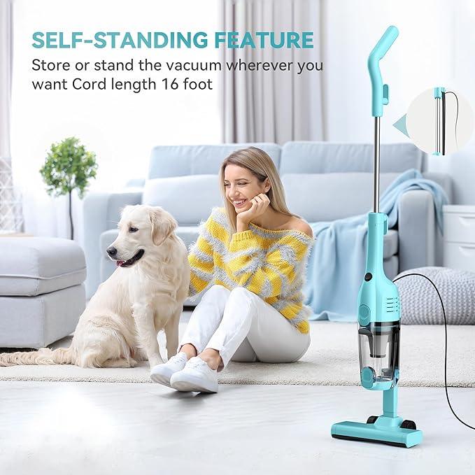 Vazone R6X Corded Stick Vacuum Cleaners for Home, 20Kpa Powerful Suction Stick Vacuum with 16Ft Cord, 2 in 1 Lightweight Vacuum Cleaner for Hardwood Floor Pet Hair (Green) - NeatNest