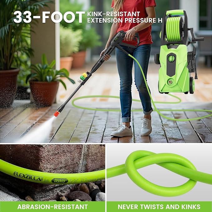 Pressure Washer 5001PSI Power Washers Powered with 33ft Pressure Hose, 4 Nozzle and Foam Cannon, powerwashers for Home, Cars, Fences, Patio, Green - NeatNest