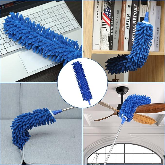 10 PCS Microfiber Cobweb Duster with Extension Pole (100 Inch Telescoping), Washable Dusters for Cleaning, Multifunctional Bendable Feather Duster for Ceiling Fan, Blind, High Ceiling - NeatNest