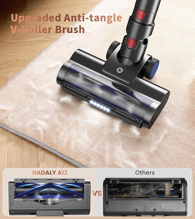 NADALY Cordless Vacuum Cleaner, Powerful Stick Vacuum with 45min Runtime, Anti-Tangle Vacuum Cleaners for Home, 1.5L Dust Cup, Rechargeable Wireless Vacuum for Hardwood Floor Carpet Pet Hair - NeatNest