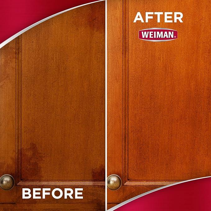 Weiman Cabinet & Wood Clean & Shine Spray - Furniture, Kitchen Cabinets, Baseboard & Trim, Fresh Almond Scent, Microfiber Cloth Included - NeatNest