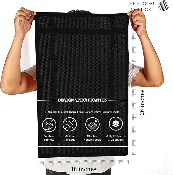 12 Pack Multi Color Waffle Weave Kitchen Towels, 16x26 Inch, 100% Cotton, Super Absorbent, Quick Dry, Hand Towels for Drying Dishes, Cleaning, Durable - White, Grey, Black - NeatNest