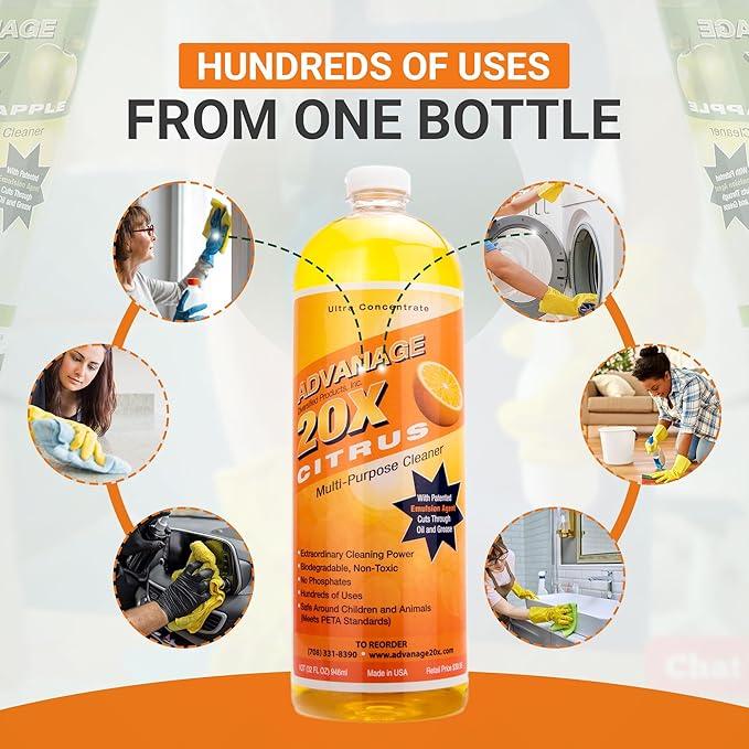 Advanage 20X Household Cleaner Concentrate Refill, 32 oz | Citrus All Purpose Cleaner | Multi Surface Dilute for Floors, Carpets, Glass, Counters, Appliances, and General Home Cleaning, USA Made - NeatNest