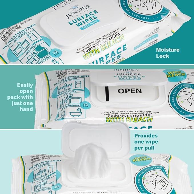 6 Pack Surface Cleaning Wipes with Bleach, All-Purpose Cleaner for Bathroom, Kitchen, Office, 72 Count Soft Flow, Fresh Scent, Lint Free & Durable - NeatNest