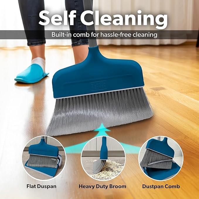 BLACK+DECKER Butler Broom & Dustpan Set - Stand-Up Design - Lightweight, Space-Saving Combo for Kitchen, Living Room, Bathroom, Lobby Floors - Home Cleaning Essential, Ocean Blue - NeatNest