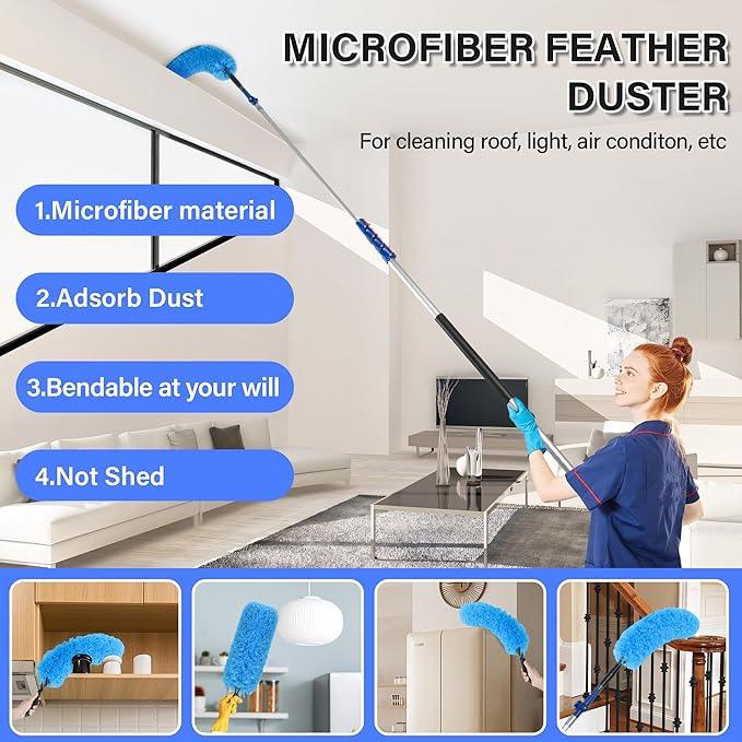 30 Foot High Reach Cleaning Kit with 6-24FT Telescoping Pole - High Ceiling Dusting and Window Cleaning Kit, Cobweb Duster, Window Washer & Squeegee, Fan Duster and Feather Duster - NeatNest