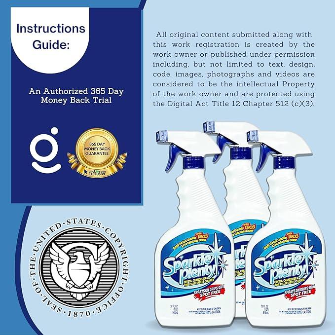 Sparkle Plenty Chandelier Cleaner Drip Dry Spray No Wipe - Dust Remover & Streak Free Glass Cleaner Spray for Crystal Chandelier & Window Screen - Versatile Household Cleaning Supplies (32 oz, 3 Pack) - NeatNest