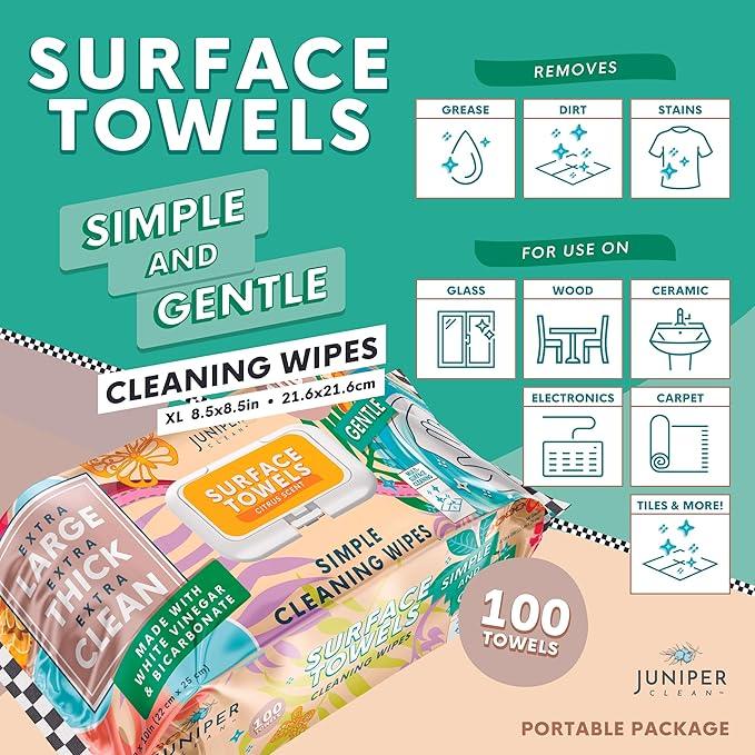 6 Packs Surface Cleaning Wipes Bleach Free, Thick & Large Dispose, All-Purpose Cleaner for Bathroom, Kitchen, Office, 600 Count Soft Flow, Biodegradable, Citrus Scent - NeatNest