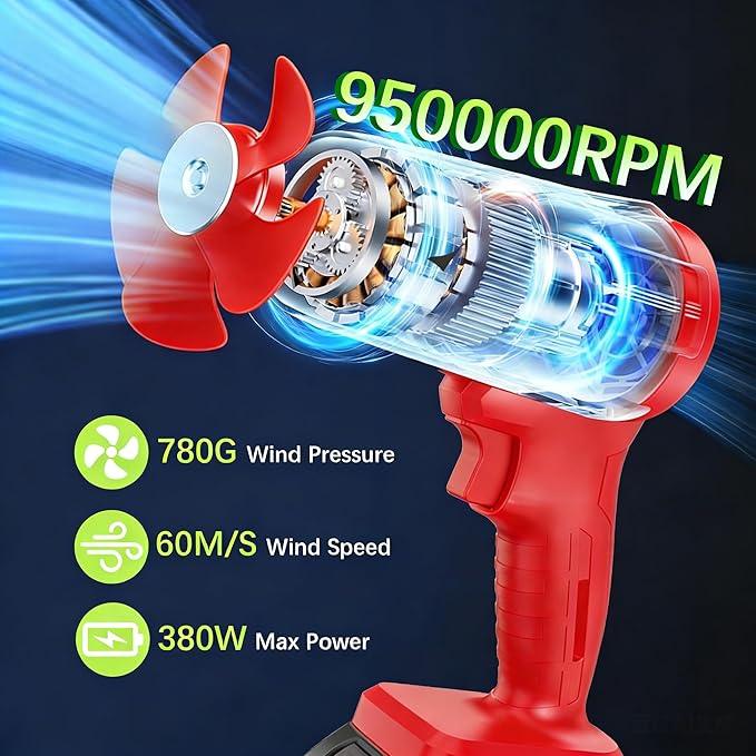 Leaf Blower Cordless with Battery and Charger,21V Electric Handheld Leaf Blower, 950000RPM Powerful Fan with Adjustable Speed, Lightweight Blower for Patio, Lawn, Blowing Leaves and Snow(Brick) - NeatNest