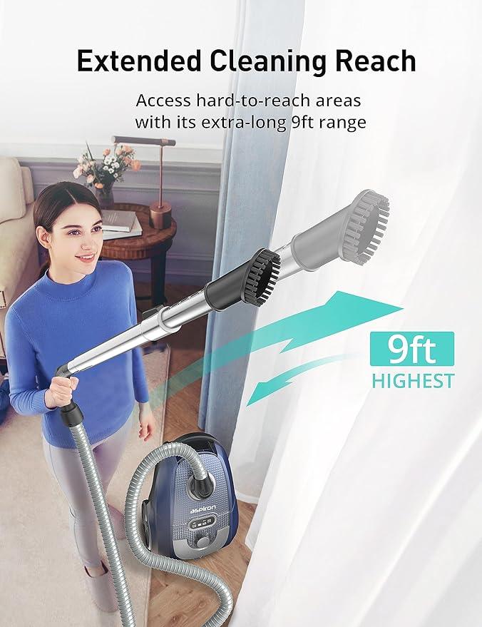 Aspiron Canister Vacuum, 1600W/35KPA Canister Vacuum Cleaner, 4QT Dust Bag, H13 HEPA Filter, 5 Tools, Pet-Friendly,Variable Power Control,for Carpets, Hardwood Floors, Stairs, Pet Hair, Household - NeatNest