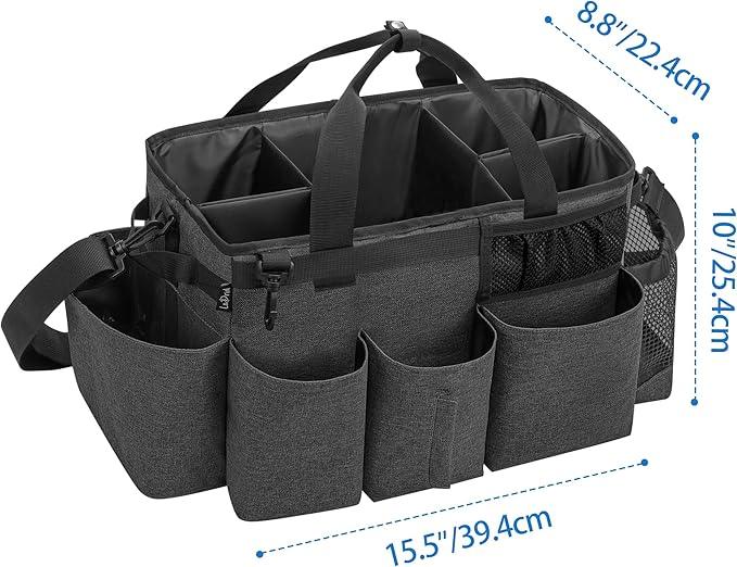 LoDrid Wearable Cleaning Caddy Bag with 4 Foldable Dividers, Cleaning Supply Organizer with Shoulder Strap and Side Handles for Cleaners & Housekeepers, Black - NeatNest