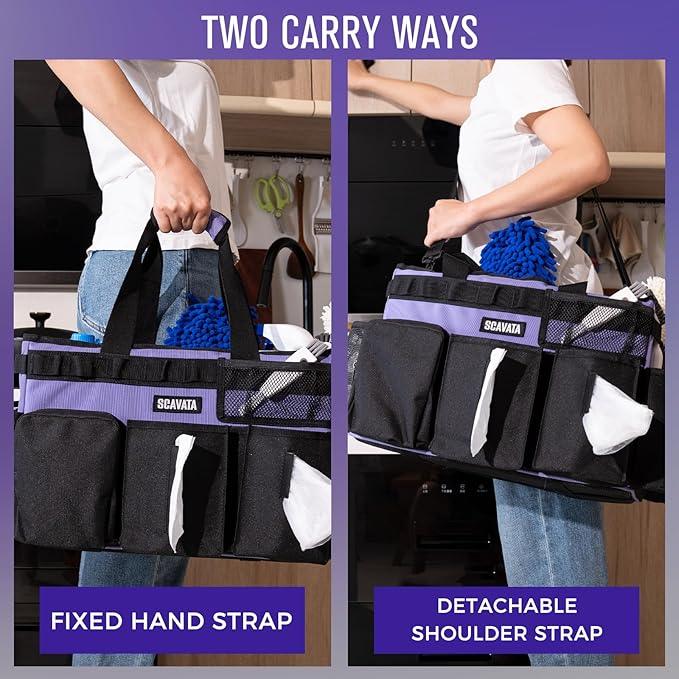 Wearable Cleaning Caddy Bag, Cleaning Caddy Supplies Organizer with Handle & Shoulder Straps for Housekeepers, Under Sink & Car Cleaning Tool Organizers with 4 Foldable Divider (Purple) - NeatNest