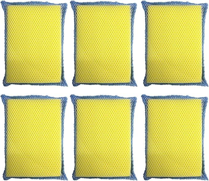 LOLA Microfiber Terry & Nylon Net Sponge Scrubber Pad, 6 Pack, Non Scratch 2-Way Cleaning, Gently Scrubs & Wipes Clean - NeatNest