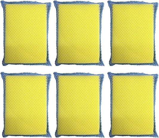 LOLA Microfiber Terry & Nylon Net Sponge Scrubber Pad, 6 Pack, Non Scratch 2-Way Cleaning, Gently Scrubs & Wipes Clean - NeatNest