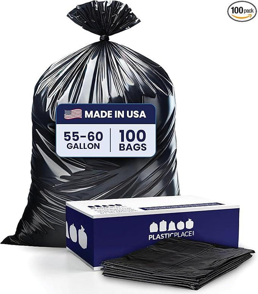 Plasticplace 55-60 Gallon Trash Bags │ 1.5 Mil │ Black Heavy Duty Garbage Can Liners │ 36” x 58” (100 Count) - NeatNest