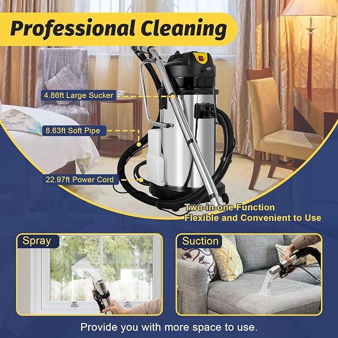 Carpet Cleaner Machine,40L/11Gal Stainless Steel Couch Cleaner Vacuuming Cleaner Floor Carpet Deep Cleaning Machine,Upholstery Carpets Extractor Cleaning for Commercial Home - NeatNest