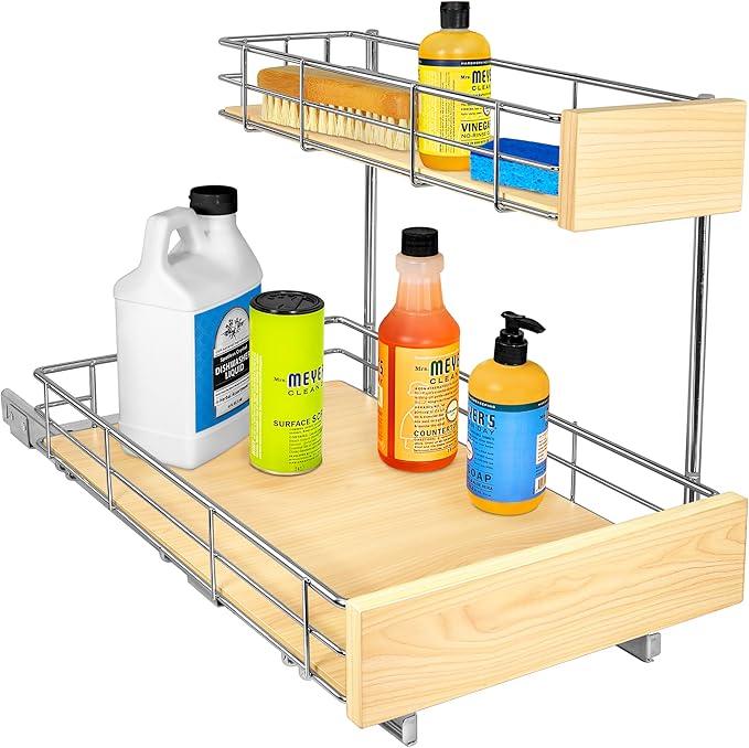 LYNK PROFESSIONAL® SELECT™ Pull Out Under Sink Kitchen Cabinet Organizer - 11.5 in. x 18 inch deep Drawer - Sliding Shelf Organizer and Undersink Storage Shelves - Lifetime Ltd. Warranty – Chrome - NeatNest