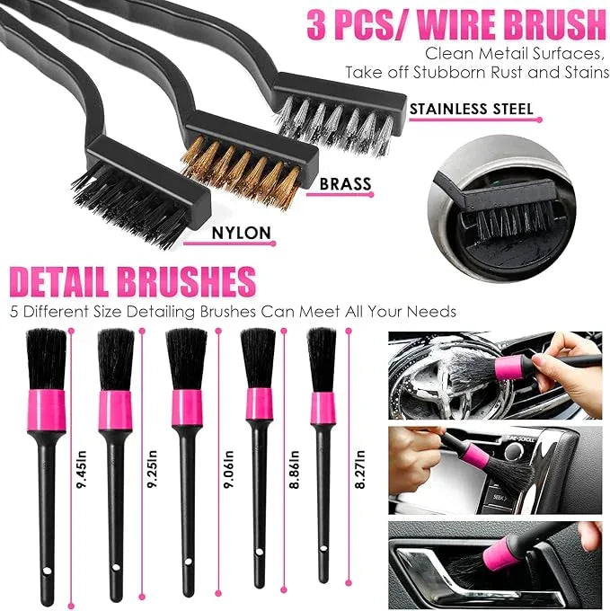 Viewsun 17pcs Car Cleaning Kit, Pink Car Interior Detailing Kit with High Power Handheld Vacuum, Detailing Brush Set, Windshield Cleaner, Cleaning Gel, Complete Auto Accessories for Women Gift - NeatNest