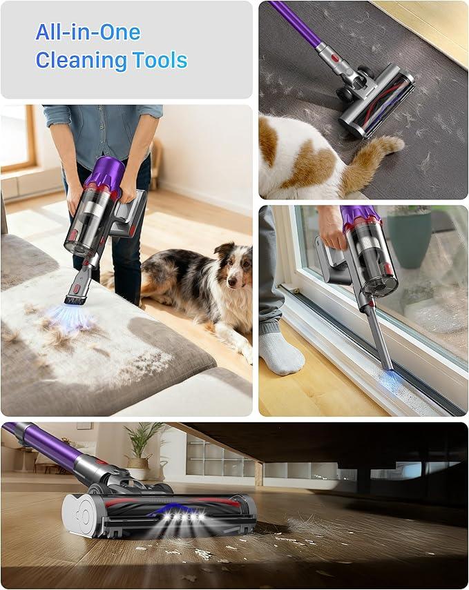 Cordless Vacuum Cleaner - Powerful Stick Vacuum with HEPA Filter, 55-Min Runtime, LED Light, Anti-Tangle Brush, Detachable Battery, Lightweight for Home, Pet Hair, Carpets & Hard Floors - NeatNest