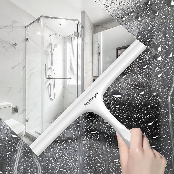All-Purpose Shower Squeegee for Shower Glass Door with Adhesive Hook, Silicone Squeegee for Shower Doors, Bathroom, Windows, Mirrors, Shower Cleaner Tool Household Squeegee(10 inch-White) - NeatNest
