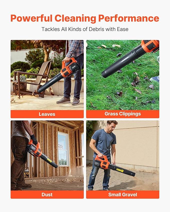 VEVOR 20V Cordless Leaf Blower with Brushless Motor, 450 CFM/110 MPH, Battery Powered Electric Leaf Blowers for Lawn Care with 2.0Ah Battery and Fast Charger - NeatNest