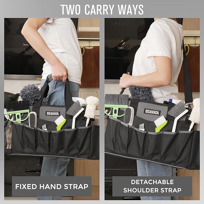 Wearable Cleaning Caddy Bag, Cleaning Caddy Supplies Organizer with Handle & Shoulder Straps for Housekeepers, Under Sink & Car Cleaning Tool Organizers with 4 Foldable Divider (DarkGrey) - NeatNest