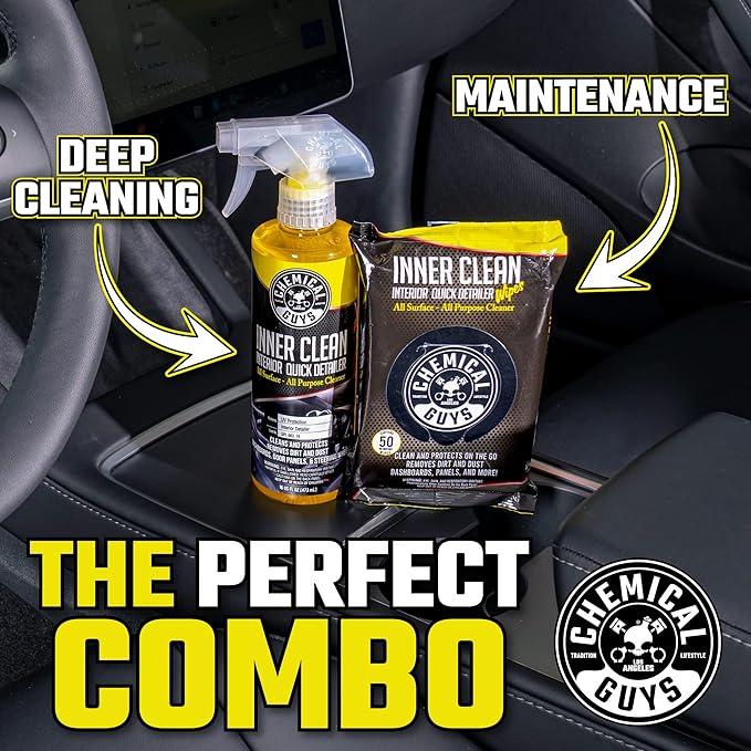 Chemical Guys InnerClean Interior Quick Detailer & Protectant Wipes – 50 Pack Multi Surface Interior Cleaner Wipes for Dashboards, Doors and Seats – Safe for Cars, Trucks, SUVs, RVs and Home Use - NeatNest