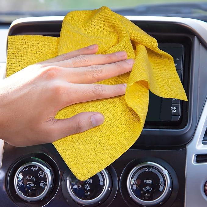 Eurow 200GSM Microfiber Cleaning and Drying Cloths with Dispenser Box, Reusable, Streak-Free, Scratch-Free, Ultra Absorbent, Edgeless for All Surface Types, 12x12in, 50-Pack, Yellow - NeatNest