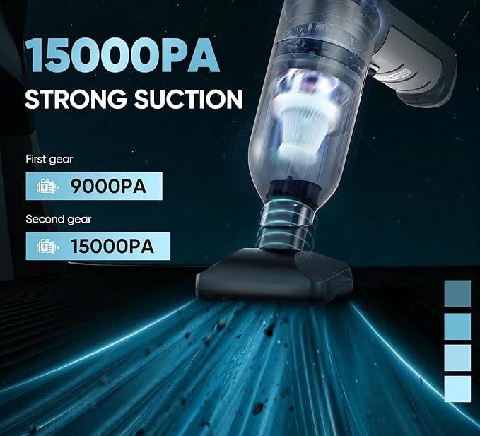 Car Vacuum Cleaner Portable Cordless 15000PA Brushless Motor|Handheld Vacuum Rechargeable 5200mAh Mini Car Vacuum with Super Endurance for Home and Desktop,SW101GREY - NeatNest
