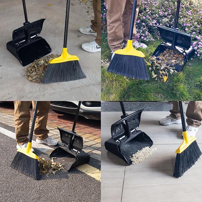 Indoor/Outdoor Heavy Duty Broom and Dustpan Set,Upright Plastic Commercial Dust Pan with 2 Brooms Perfect for Sweeping Courtyard Garage Lobby Kitchen Office Mall Market Shop Floor - NeatNest