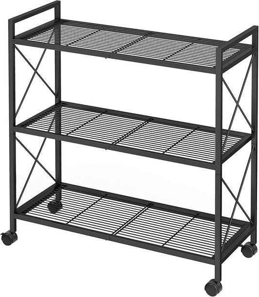 SONGMICS 3-Tier Metal Storage Rack with Wheels, Mesh Shelving Unit with X Side Frames, 31.5-Inch Width, for Entryway, Kitchen, Living Room, Bathroom, Industrial Style, Black UBSC183B01 - NeatNest