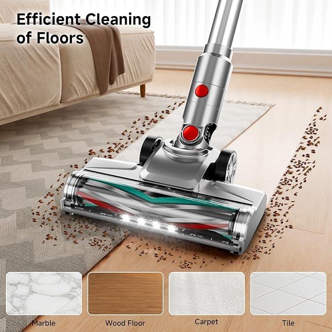 Cordless Vacuum Cleaner, Powerful Stick Vacuum Cleaner for Home with Rechargeable Battery, 6-in-1 Lightweight Handheld Vacuum, 45 Mins Runtime for Hardfloor & Carpets Pet Hair (Green) - NeatNest