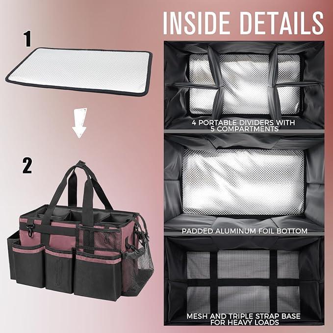 Wearable Cleaning Caddy, Cleaning Caddy Supplies Organizer with Handle & Shoulder Straps for Housekeepers, Under Sink & Car Cleaning Tool Organizers Bag with 4 Foldable Divider (LotusPink) - NeatNest