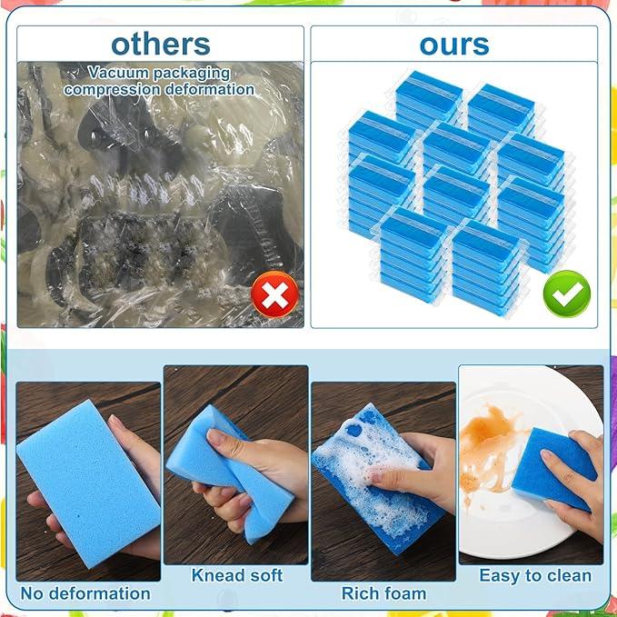 50 Pcs Individually Wrapped Sponges, Uncompressed Non Scratch Scrouing Sponges for Household Cleaning Dishes Kitchen Airbnb Apartment Car Bike Blue - NeatNest