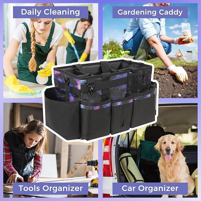 Wearable Cleaning Caddy, Cleaning Caddy Supplies Organizer with Handle & Shoulder Straps for Housekeepers, Under Sink & Car Cleaning Tool Organizers Bag with 4 Foldable Divider (StarrySky) - NeatNest