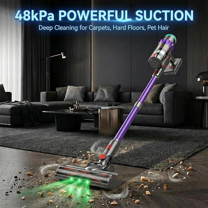 Cordless Vacuum Cleaner, 550W 48kPa 60 Mins Runtime Vacuum Cleaners for Home, Stick Vacuum with Intelligent Display, Rechargeable Battery and Anti-Tangle Brush, Perfect for Pet Hair/Carpet/Floors - NeatNest