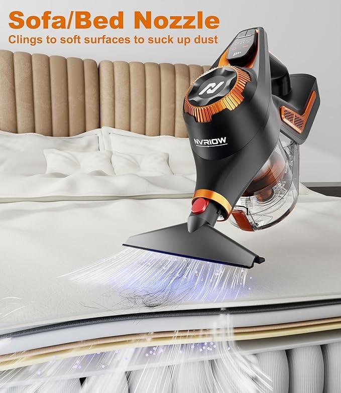 Cordless Vacuum Cleaner for Home, 45Kpa Stick Vacuum, Max 80mins Runtime, 1.5L Dust Cup, Rechargeable Lightweight Handheld Vacuum for Carpet/Hardwood Floor/Pet Hair/Car (Sunset Orange) - NeatNest