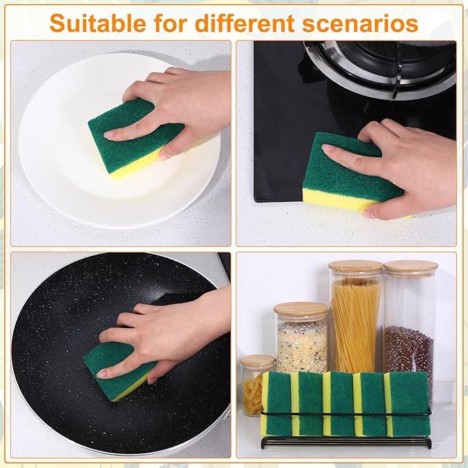 50 Pcs Individually Wrapped Sponges, Uncompressed Non Scratch Scrouing Sponges for Household Cleaning Dishes Kitchen Airbnb Apartment Car Bike Green - NeatNest