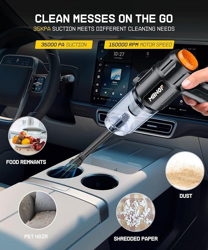 Car Vacuum Portable Cordless,35000PA High Power Suction & Blower, Handheld Vacuum Cleaner for Car, Home, Desktop, Keyboard(Fog Black) - NeatNest